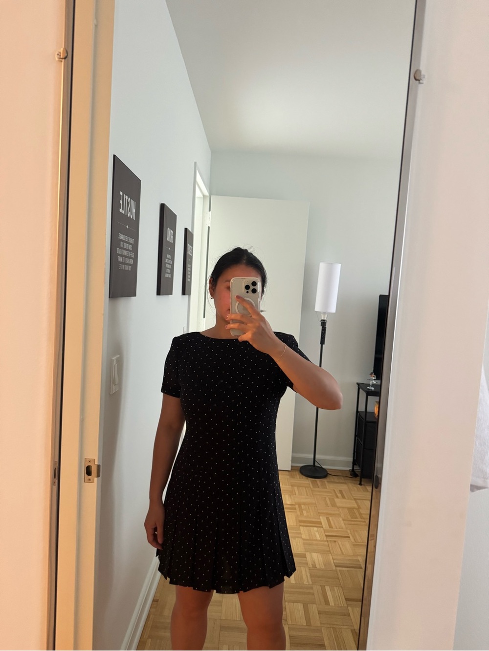 Black Polka Dot Short Sleeve Mini Dress
